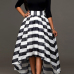 Stylish Round Neck Long Sleeves Striped Black Cotton Blend Two-piece Skirt Set