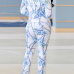 Stylish V Neck Long Sleeves Printed Blue Healthy Fabric Two-piece Pants Set