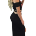 Trendy Round Neck Short Sleeves Embroidery High Split Black Qmilch Two-piece Skirt Set
