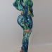 Trendy V Neck Printed Green Polyester Two-piece Pants Set